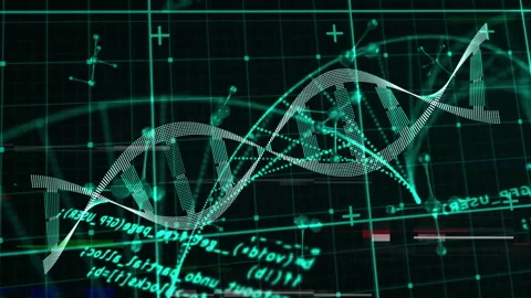 In school, DNA strand with binary coding for scientific data processing Stock Footage 305079279