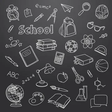 School doodle on a blackboard vector background Stock Illustration