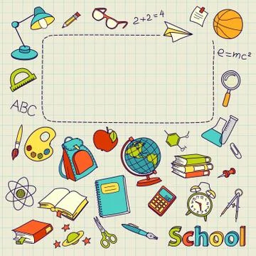 School doodle on the page with space for text Stock Illustration