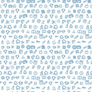 School doodle seamless pattern, blue on white イラスト素材
