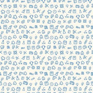 School doodle seamless pattern, colourful on cream イラスト素材
