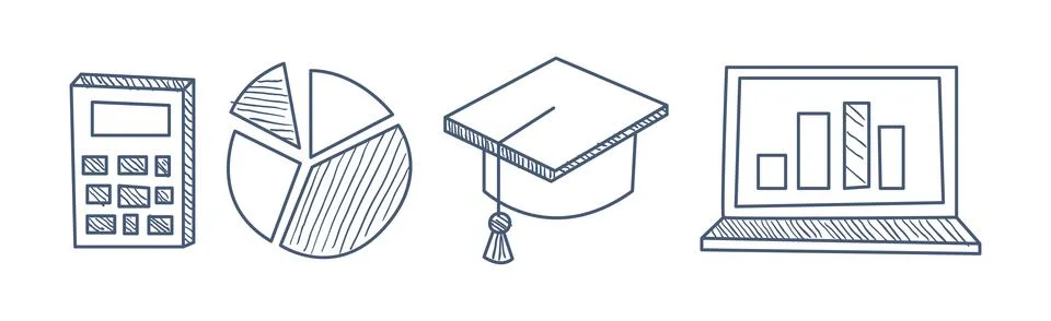 School Doodle Supply and Object Line Icon Vector Set Stock Illustration