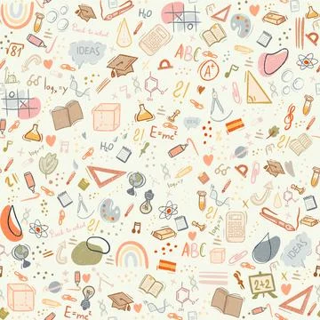 School doodles colourful seamless pattern design Cute isolated texture wallpaper Stock Illustration