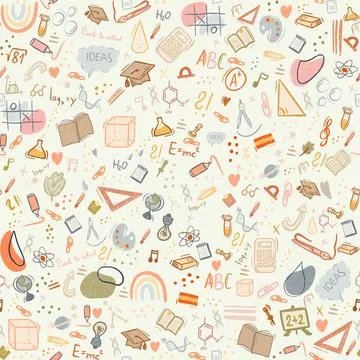 School doodles colourful seamless pattern design. Cute isolated texture Stock Illustration