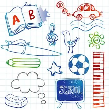 School doodles, vector set Stock Illustration