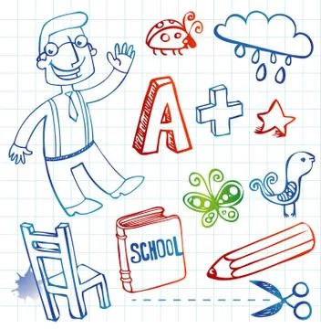 School doodles, vector set Stock Illustration