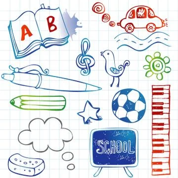 School doodles, vector set Stock Illustration
