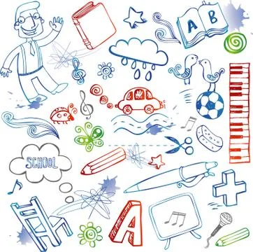 School doodles, vector set Stock Illustration