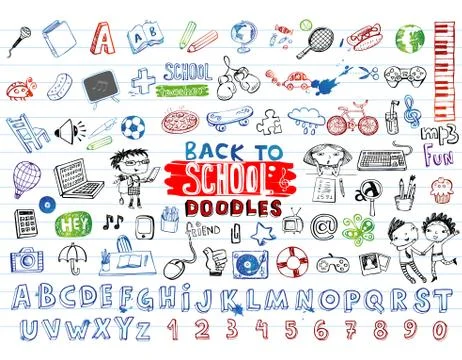 School doodles, vector set Stock Illustration