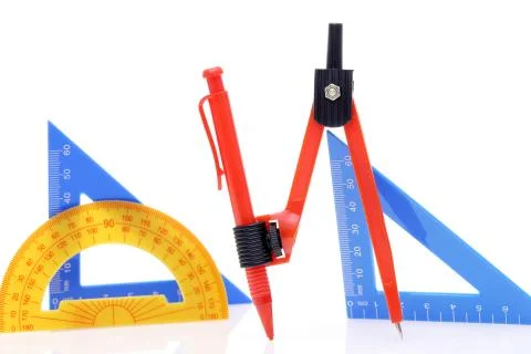 School drawing tools. Compass, triangle Stock Photos