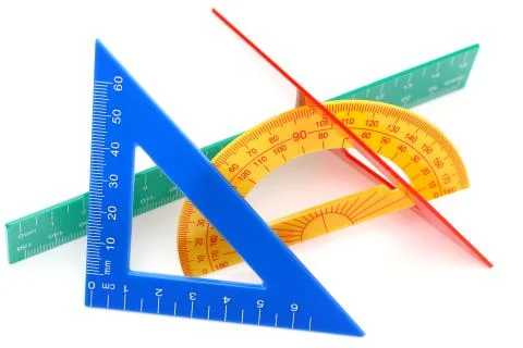 School drawing tools. Triangle, ruler Stock Photos