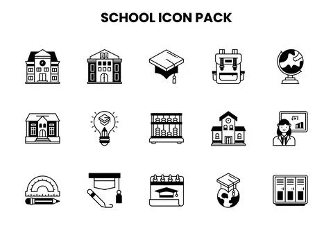School DuoTone Bundle Icons Pack Stock Illustration