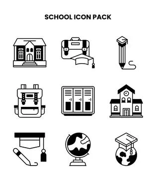 School DuoTone Design Icons Pack Stock Illustration