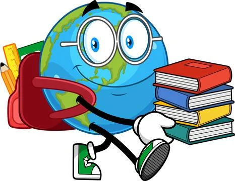 School Earth Globe Character Walking With Backpack And Carrying Stack Of Books Stock-Illustration