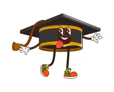 School education cap groovy vector character Stock Illustration