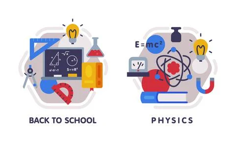 School Education Composition with Text Caption and Educational Objects Vector Stock Illustration