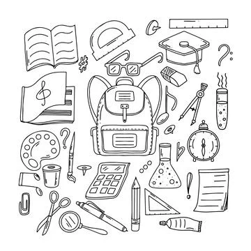 School, education concept. Back to school elements in hand drawn doodle style Stock Illustration