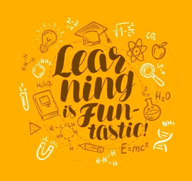 School, education concept. Learning is fan-tastic, handwritten lettering. Doodle Stock Illustration