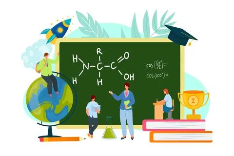School education concept, vector illustration. Teacher, student person character Stock Illustration