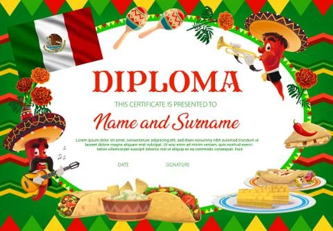 School education diploma, vector chilli peppers Stock Illustration