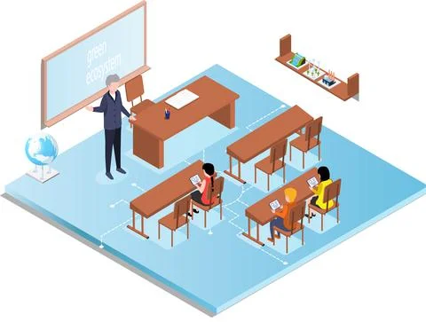 School education, e-learning process. Learning with technology, lessons in class Stock Illustration