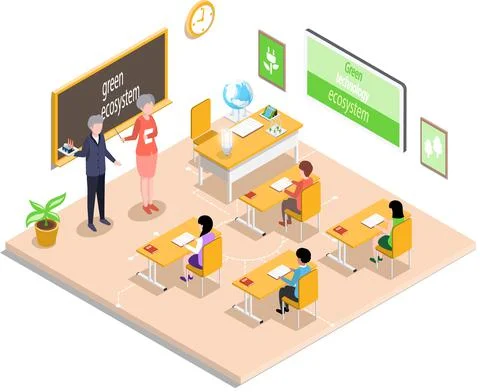 School education, e-learning process. Learning with technology, lessons in class Stock Illustration
