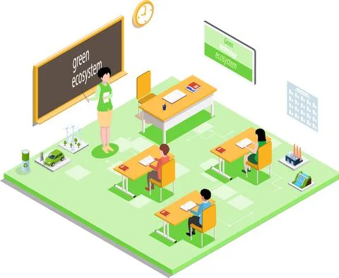 School education, e-learning process. Learning with technology, lessons in class Stock Illustration