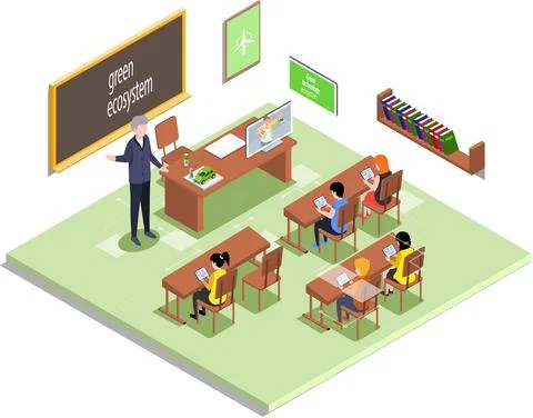School education, e-learning process. Learning with technology, lessons in class Stock Illustration
