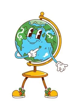 School education globe groovy vector character Stock Illustration