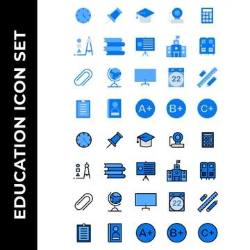 School education icon set include clock,attachment,graduate,bell,calculator,c Illustrazione stock