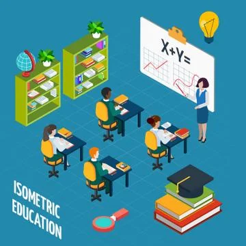School Education  Isometric Concept Illustrazione stock