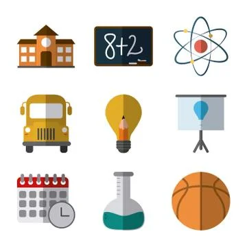 School education knowledge elements flat icons set with shadow Stock Illustration