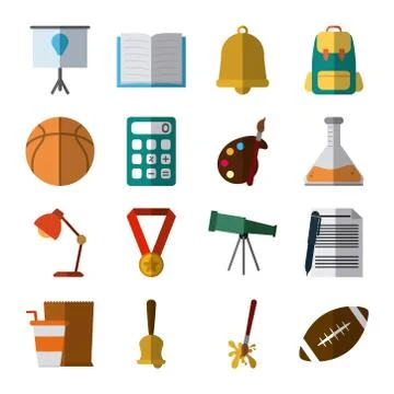 School education knowledge elements flat icons set with shadow Stock Illustration