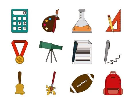 School education knowledge elements flat icons set with shadow Stock Illustration
