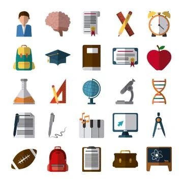 School education knowledge elements flat icons set with shadow Stock Illustration