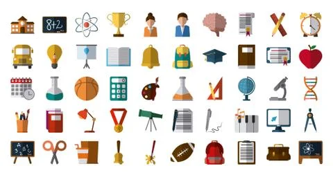 School education knowledge elements flat icons set with shadow イラスト素材