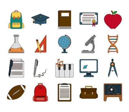 School education knowledge elements flat icons set with shadow Stock Illustration