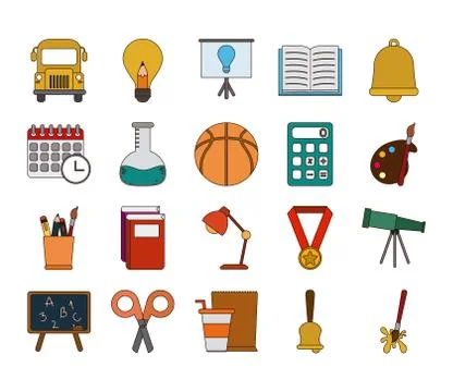 School education knowledge elements flat icons set with shadow Stock Illustration