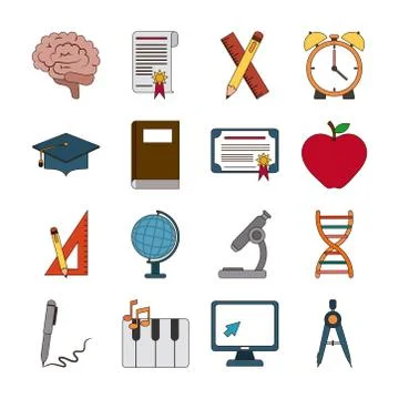 School education knowledge elements flat icons set with shadow Stock Illustration