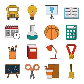 School education knowledge elements flat icons set with shadow Stock Illustration