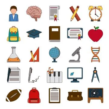 School education knowledge elements flat icons set with shadow Stock Illustration