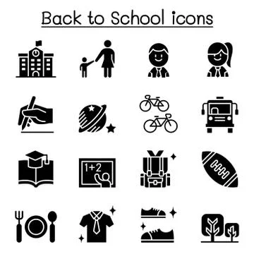 School, education, learning, back to school icon set Illustrazione stock