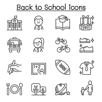 School, education, learning, back to school icon set in thin line style 스톡 일러스트
