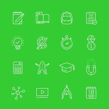 School, education, learning, courses icons set, linear style Stock Illustration