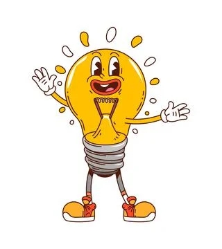 School education lightbulb groovy vector character Stock Illustration