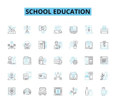 School education linear icons set. Learning, Curriculum, Homework, Attendance Stockillustratie