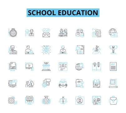 School education linear icons set. Learning, Curriculum, Homework, Attendance Illustrazione stock