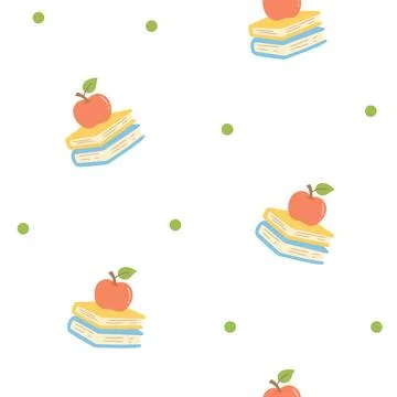 School education pedagogy seamless pattern set featuring apple books stack .. イラスト素材
