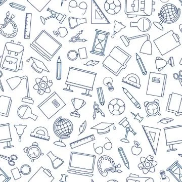 School education seamless pattern. Education symbols sketch backdrop Stock Illustration