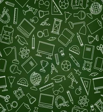 School education seamless pattern. Education icon line sketch backdrop Stock Illustration
